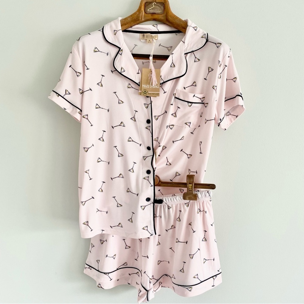 Women's Soft Pink Martini Print Pajama Set - Picture 2 of 6